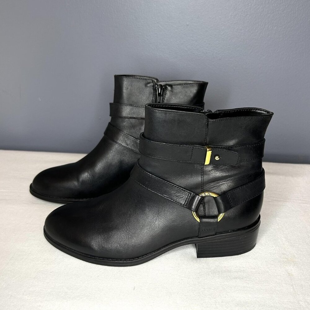 Lauren Ralph Lauren Boots Womens 7 Black O-Ring Leather Ankle Booties Equestrian